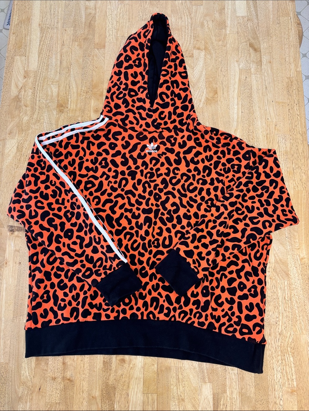 Adidas Originals x Rich Mnisi Orange Leopard Print Hoodie 3-Stripe Sweatshirt 1X